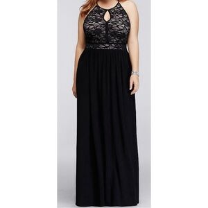 Nightway Navy Lace Keyhole Halter Dress